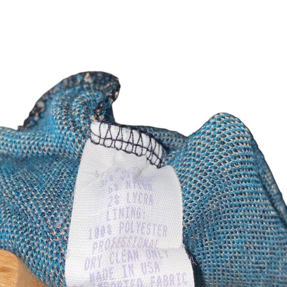 Vintage Betsey Johnson Peacock Feathers Green Blue Geometric A-Line Dress Large - Picture 7 of 7